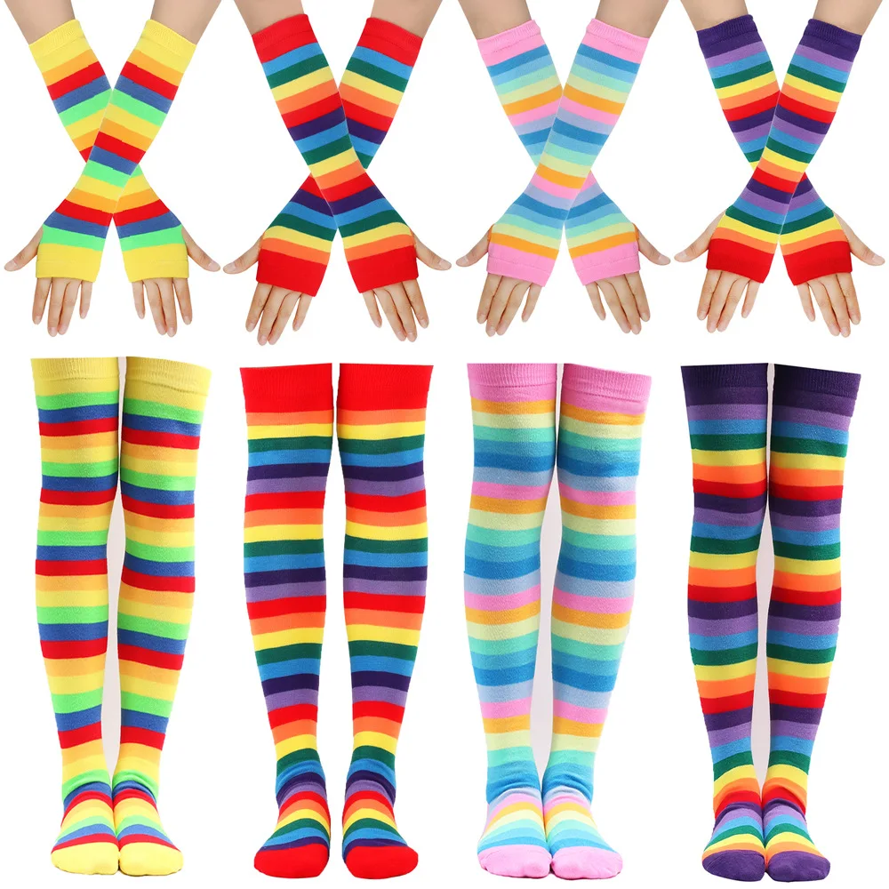 Top Trends: Gothic Rainbow Socks Gloves Set, Rainbow Thigh High Socks Fingerless Arm Warmer Set For Girls Women Gifts Pride Fest Patry Decor Shoppable Styles