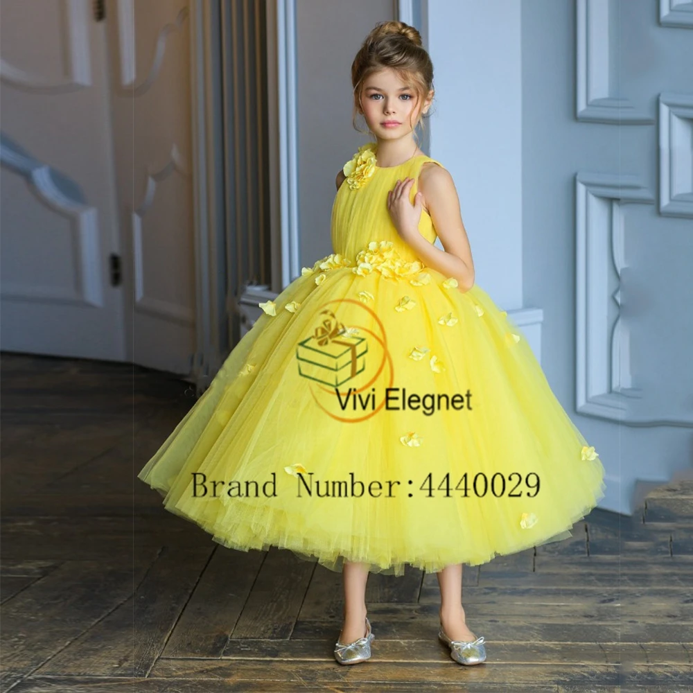 Top Trends: Elegant Scoop Yellow Flower Girl Dresses With Flower Sleeve Soft Tulle Wedding Party Gowns Soft Tulle 2023 فساتين اطفال للعيد Shoppable Styles