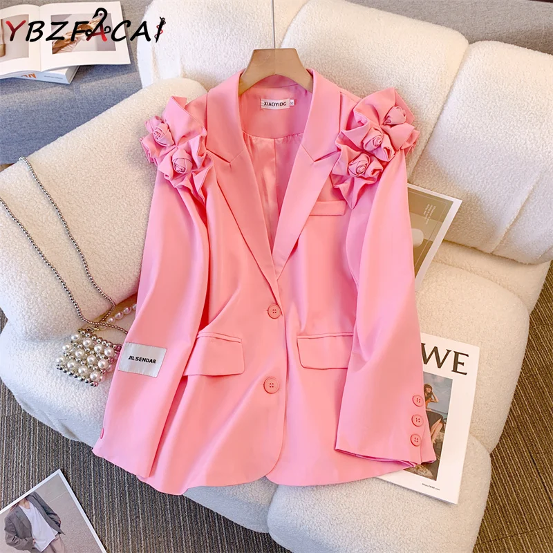 Top Trends: High-quality Suit Jacket Women Pink Small Fragrance Jacket Korea Chic Flower Long-sleeved Casual Suit Coat Fall Outfits Women Shoppable Styles