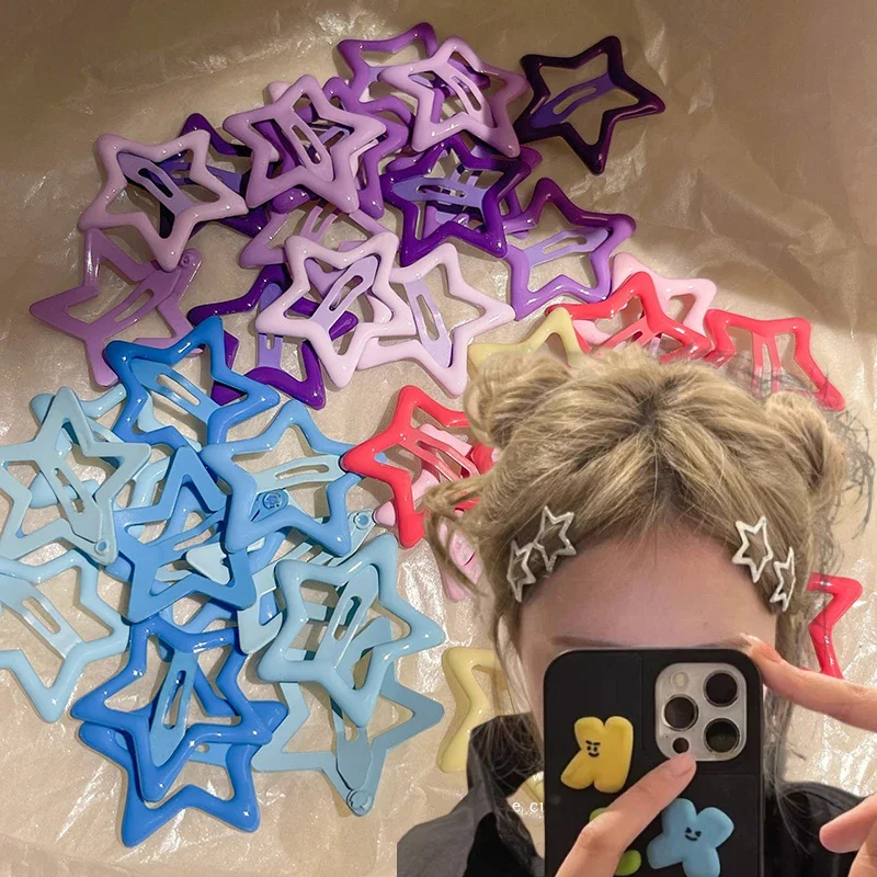 Top Trends: Y2K BB Solid Star Hairclips Girls Colorful Kawaii Star Barrettes Women Simple Metal Snap Clip Headdress Hair Jewelry Accessories Shoppable Styles - Image 2