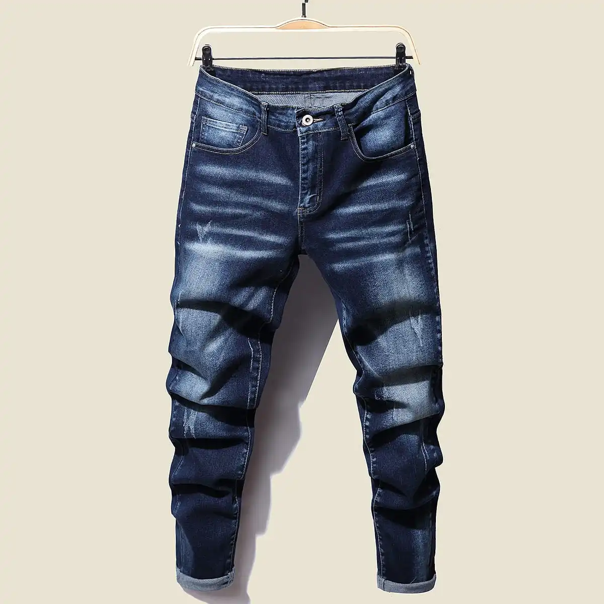 Top Trends: 2022 New Men's Stretch Regular Fit Jeans Business Casual Classic Fashion Denim Male Trousers Men's Dark Blue Grey Trousers Shoppable Styles