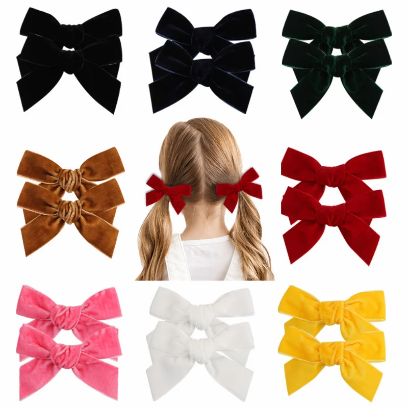 Top Trends: 4inch 2Pcs Velvet Bows Hair Clips For Baby Girls Solid Knot Hairpins Barrettes Handmade Hairgrip Kids Hair Accessories Headwear Shoppable Styles