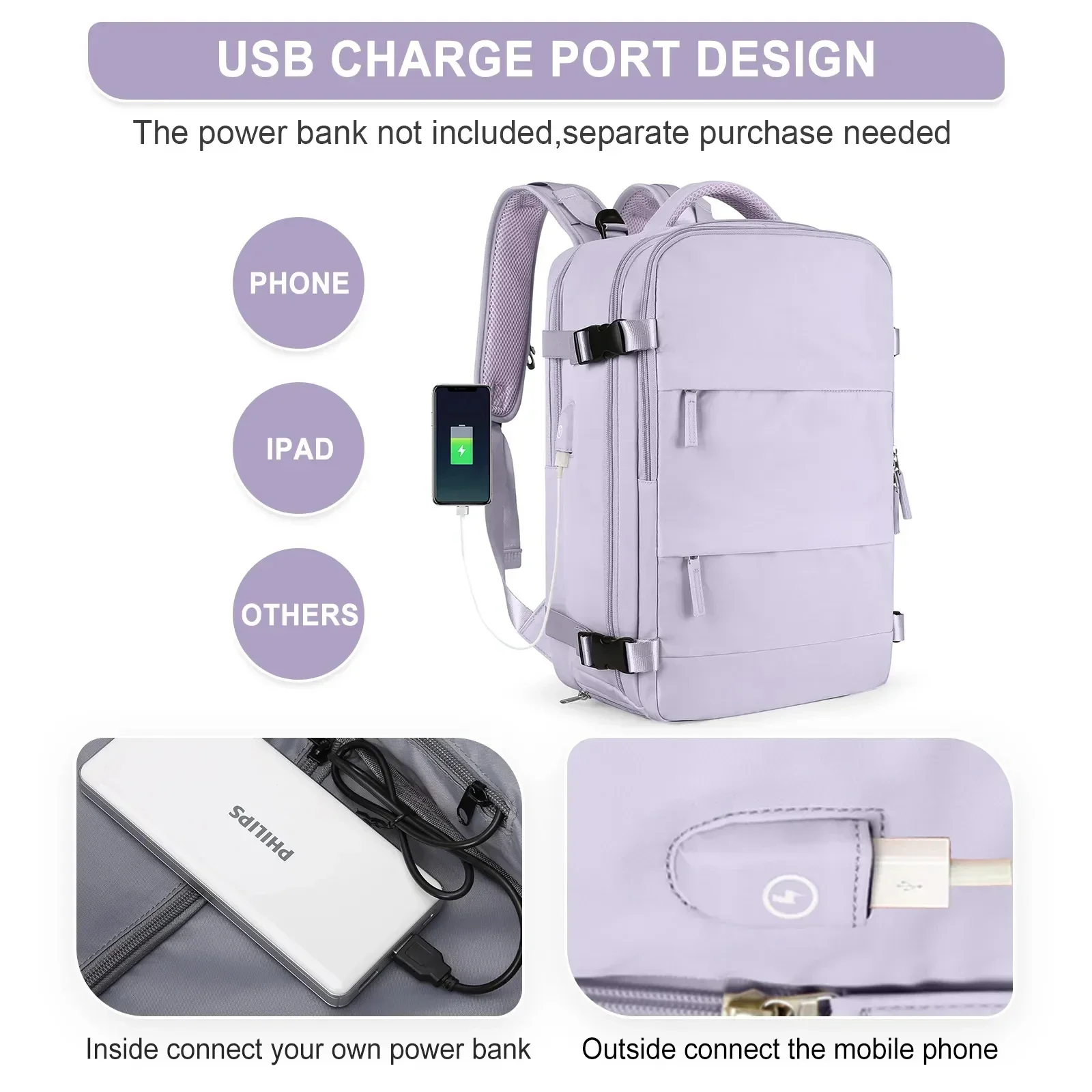 Top Trends: Travel Backpack Women Large Capacity Waterproof Anti-Theft Casual Daypack Bag With Luggage Strap & USB Charging Port Backpacks Shoppable Styles - Image 4