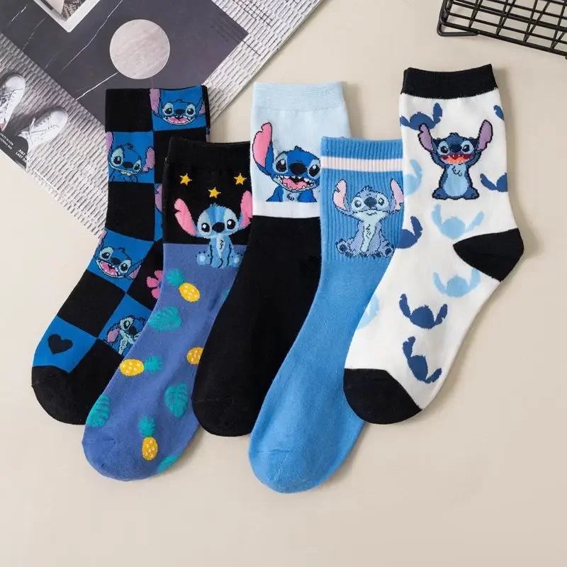 Top Trends: Lilo &amp; Stitch Disney Children Cotton Socks Cartoon Anime Figures Print Pattern Breathable Medium Sock Winter Warmth Kids Gifts Shoppable Styles