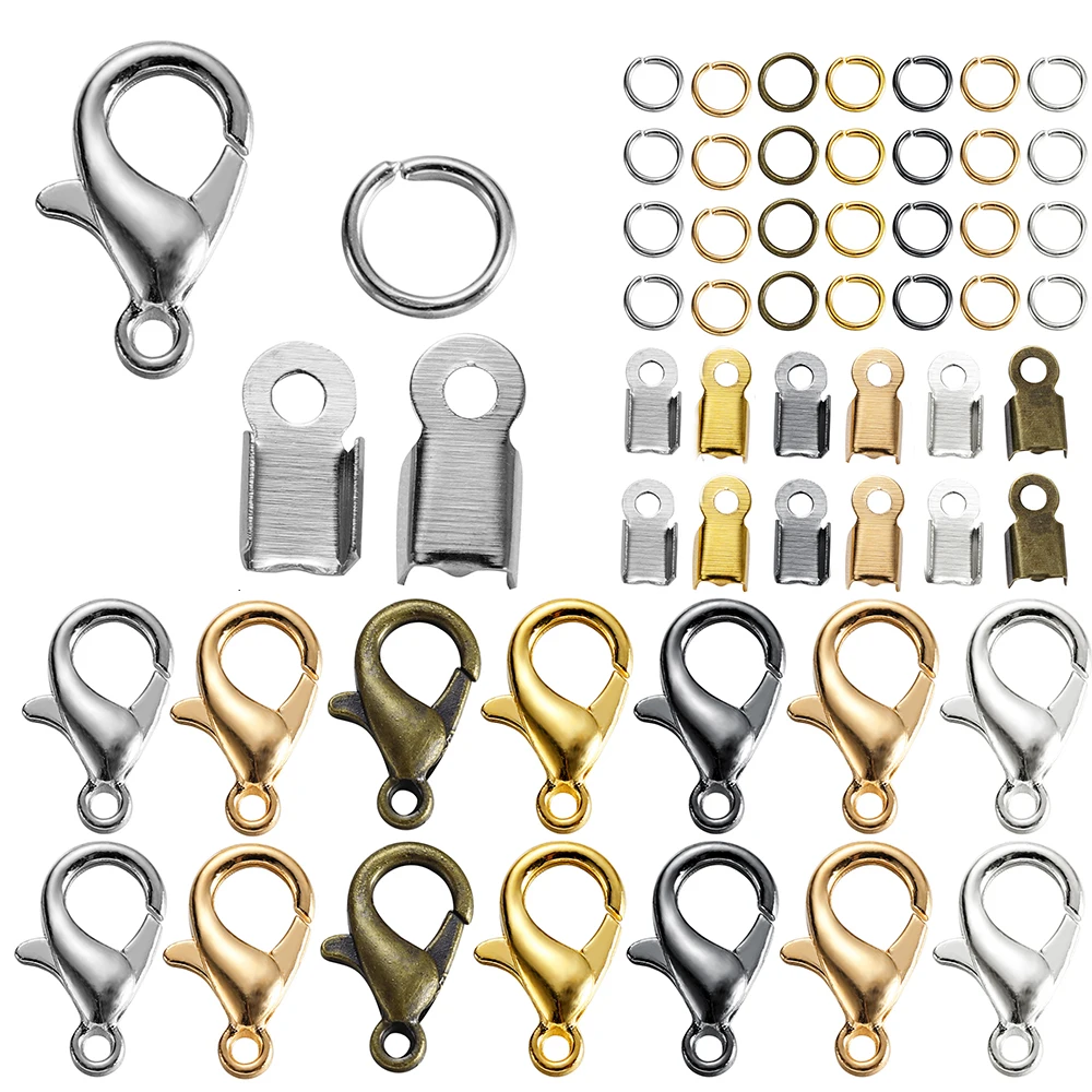 Top Trends: 80Pcs Alloy Lobster Clasp Jump Rings Leather Clip Tip Fold Crimp Connectors For Bracelet Necklace DIY Jewelry Making Supplies Shoppable Styles