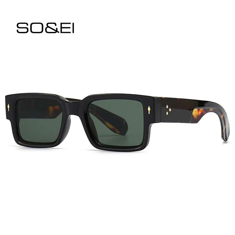 Top Trends: SO&amp;EI Ins Popular Fashion Square Rivets Men Sunglasses Vintage Punk Gradient Women Trending Dark Green Sun Glasses Shades UV400 Shoppable Styles