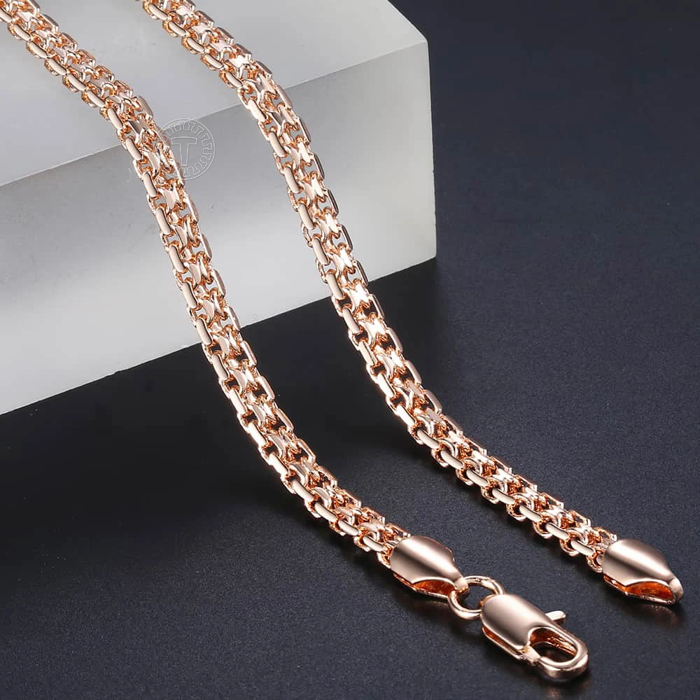 Top Trends: 585 Rose Gold Color Necklaces For Women Men Bismark Hammered Link Chain Fashion Jewelry Accessories 5mm GN452A Shoppable Styles