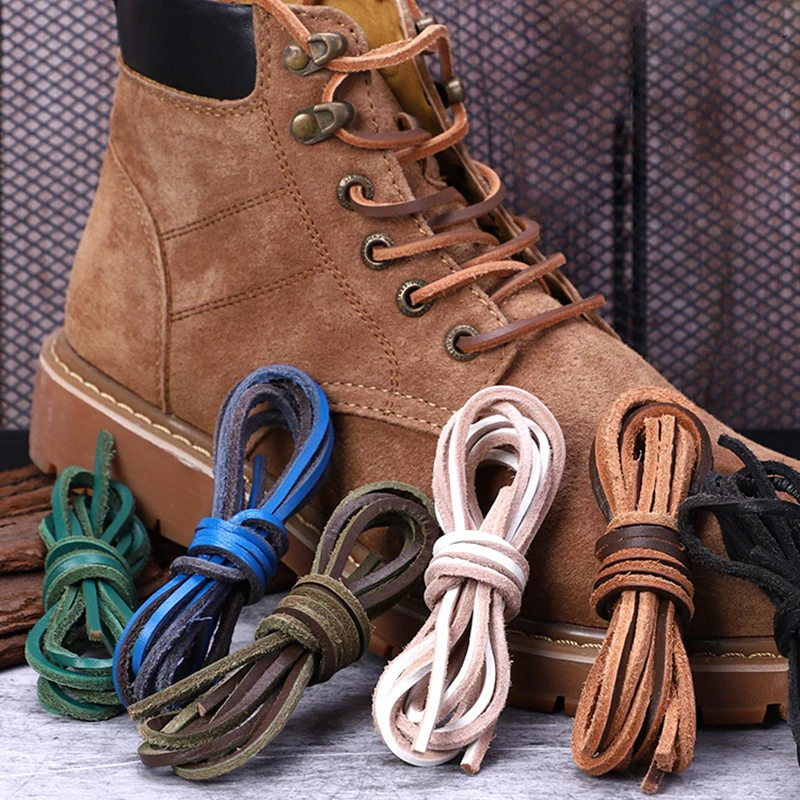 Top Trends: 1 Pair Martin Boots Shoelaces Square Leather Shoe Laces Solid Retro Men And Women Casual Leather Shoes 100CM Shoelace P5 Shoppable Styles