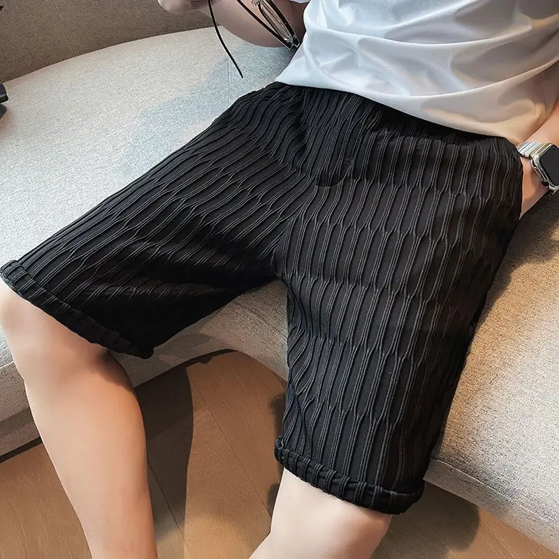 Top Trends: Casual Solid Color Knee Pants Men's Clothing Youthful Vitality Daily All-match Summer Stylish Elastic Drawstring Korean Shorts Shoppable Styles