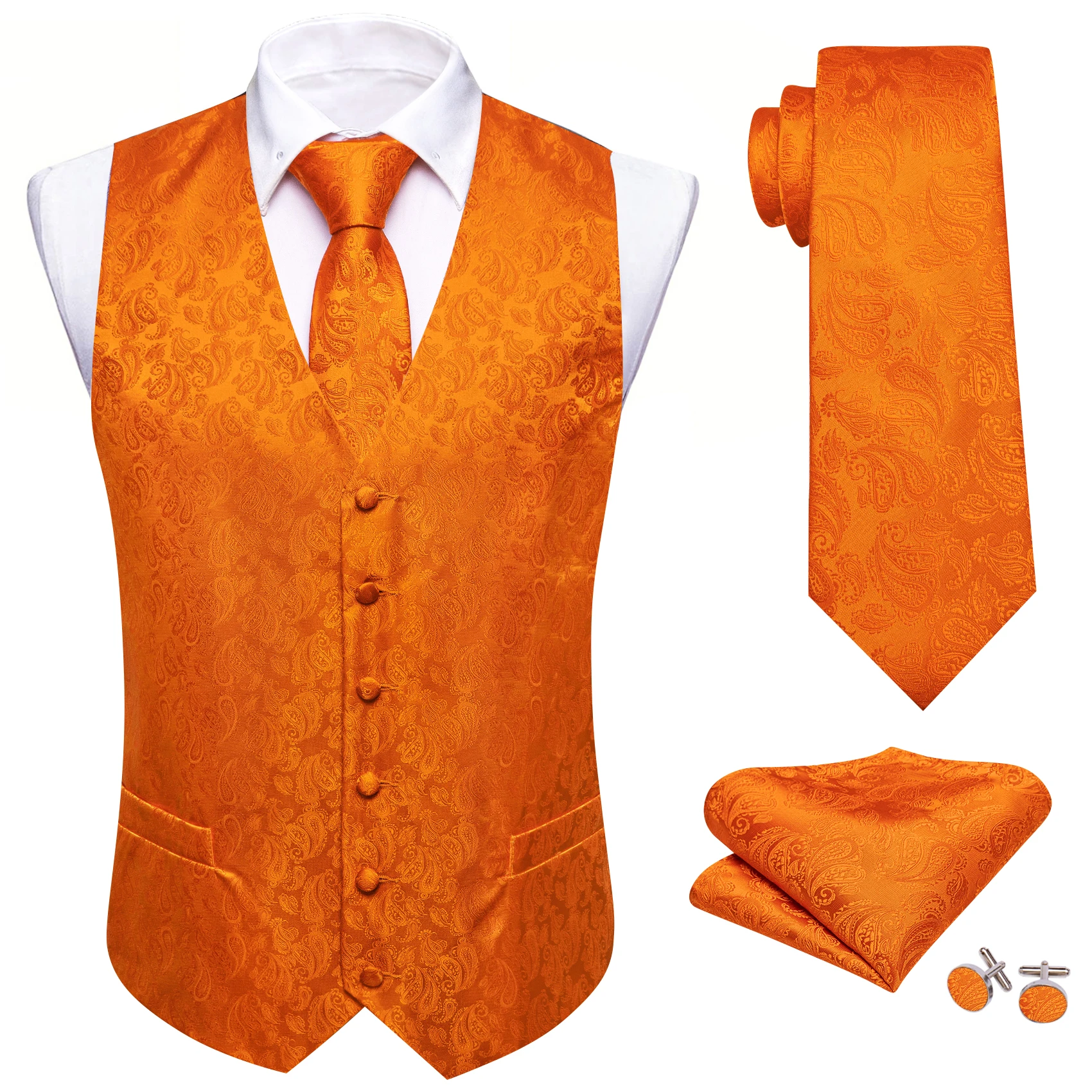 Top Trends: Luxury Silk Vest For Men Orange Paisley Flower Waistcoat Tie Set Party Wedding Formal Business Sleeveless Jacket Barry Wang Shoppable Styles