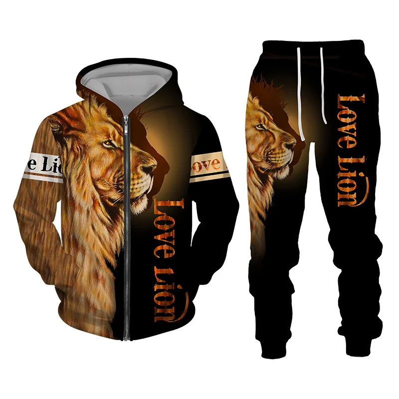 Top Trends: Autumn And Winter Men's Tracksuit 3D The Lion Print Zipper Hoodies Sweatshirts Pants Sets Casual Mens Clothing Women's Tracksuit Shoppable Styles - Image 6