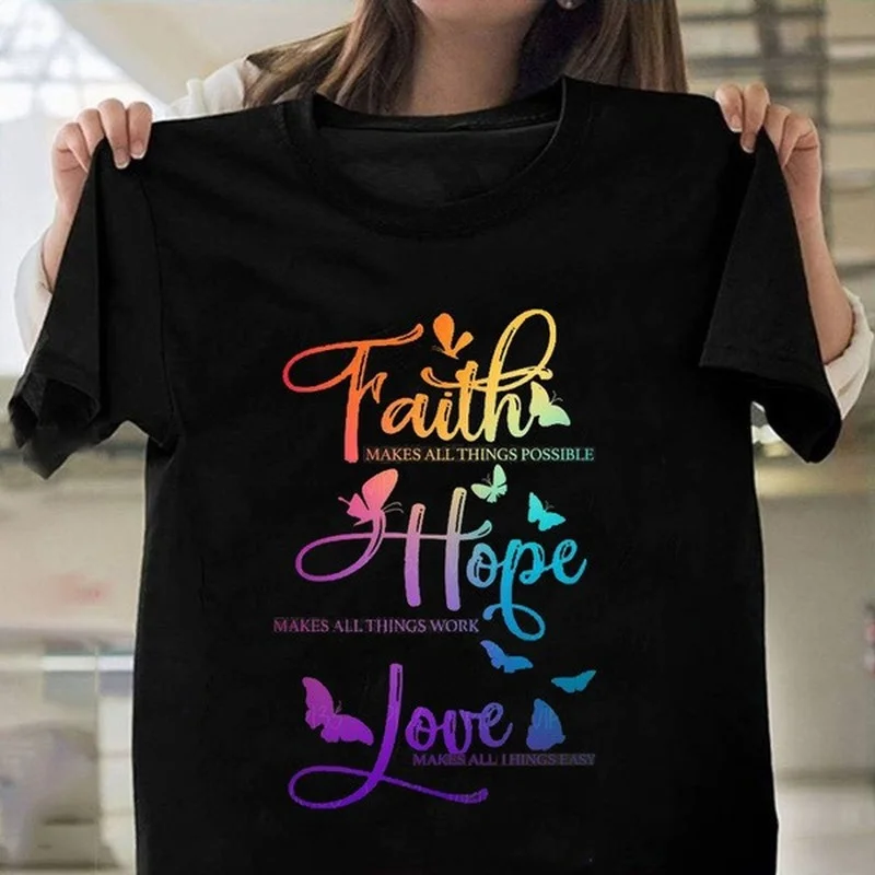 Top Trends: Colorful Faith Love Hope Print Women T Shirt Short Sleeve O Neck Loose Women Tshirt Ladies Tee Shirt Tops Camisetas Mujer Shoppable Styles