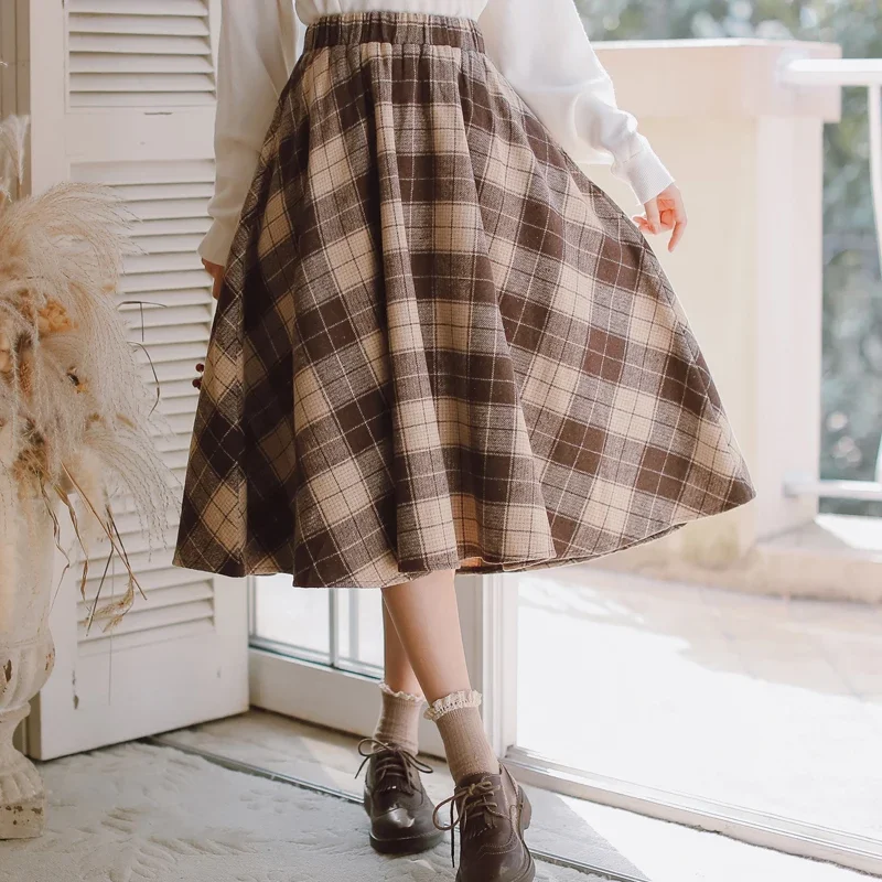 Top Trends: 2022 HOT Autumn Winter Elegant Women Skirts Vintage Plaid Woolen Woven Skirts High Quality High Waist Retro Sweet Female Skirt Shoppable Styles