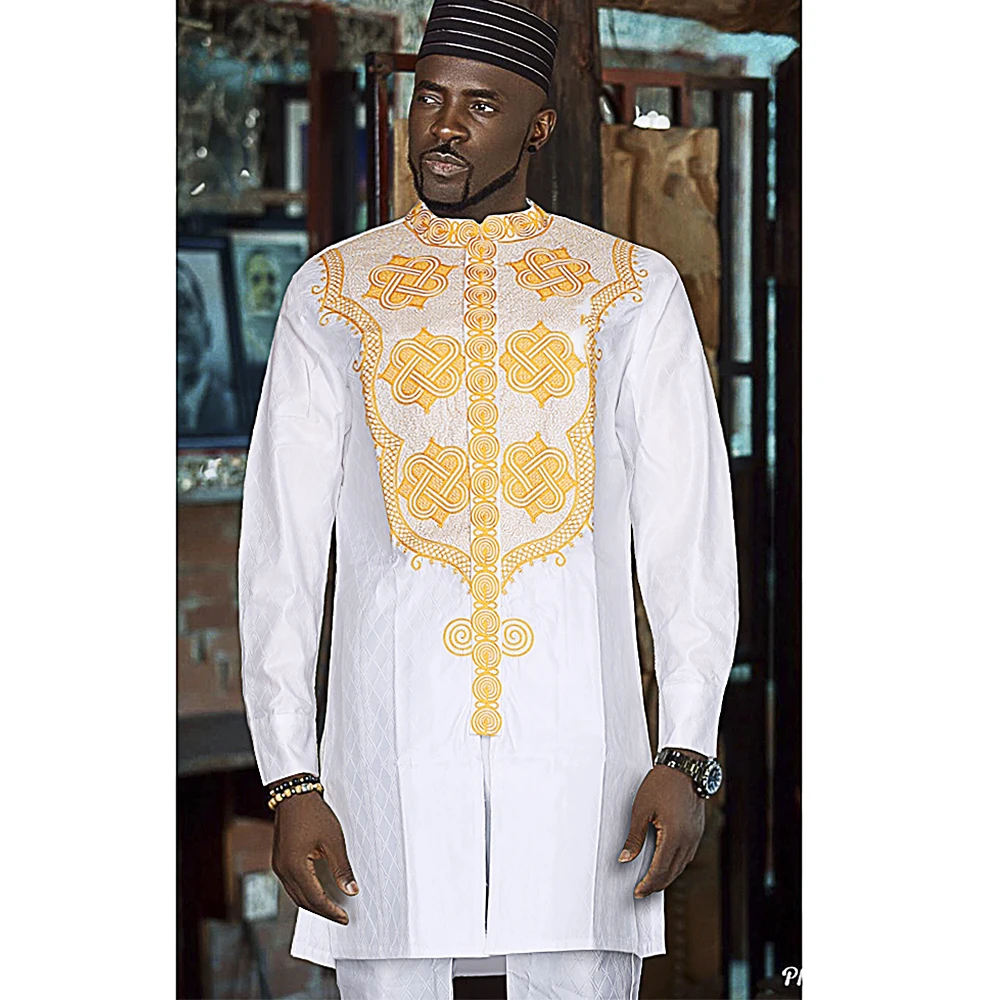 Top Trends: H&amp;D New African Clothes For Men Tradition Clothing Embroidery 2 Pcs Set Top Pant Bazin Muslim Wedding Party Dashiki Shoppable Styles