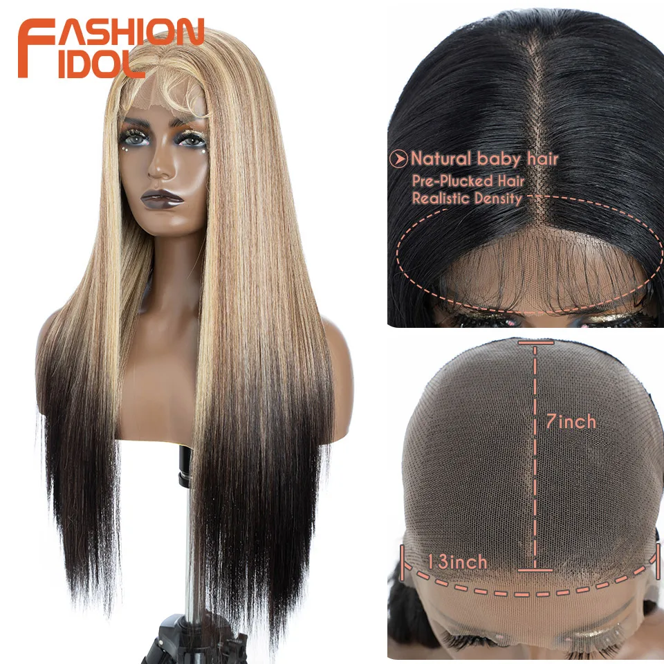 Top Trends: Straight 13x7 Lace Front Wigs With Baby Hair Synthetic Wigs For Black Women Ombre Brown 30inch Heat Resistant Fiber Cosplay Wigs Shoppable Styles