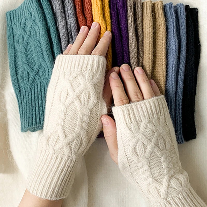 Top Trends: Solid Gloves Combed Cotton Handschoenen Unisex Winter Soft Warm Wool Knitting Fingerless Arm Mittens Kids Guantes Mujer Ne Shoppable Styles