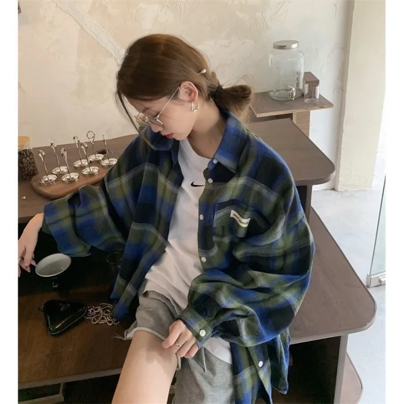 Top Trends: Plaid Long Sleeves Shirt Women Button Retro Blouse Streetwear Casual Loose Tops Korean Fashion Vintage Spring Autumn Jacket New Shoppable Styles - Image 3