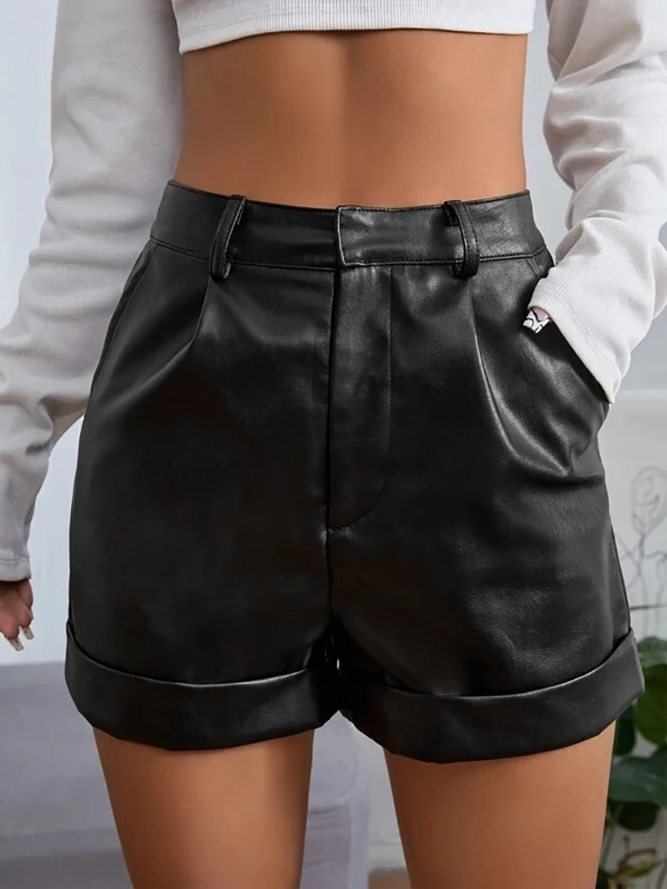 Top Trends: 2022 New Fashion Women Faux PU Leather Shorts Ladie Sexy Elegant High Waist Black Pocket Short Female Hot Sale Pantalones Cortos Shoppable Styles - Image 6