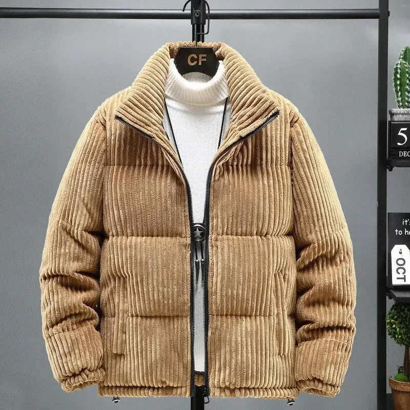 Top Trends: Winter Men Clothing Thick Warm Corduroy Puffer Jacket Parka Vintage Casual Loose Stand Collar Zipper Cotton-padded Jacket Coat Shoppable Styles