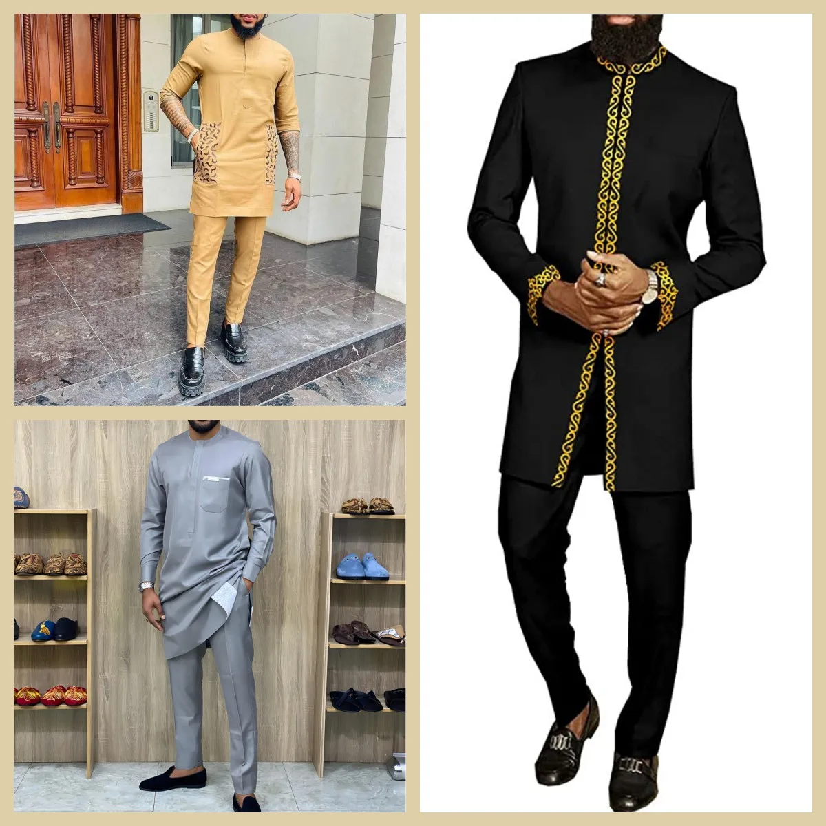 Top Trends: 2024new Men&#039;s Elegant Tops And Pants Two-piece Set Printed Solid Color Round Neck Short-sleeved Suit Social African Ethnic Style Shoppable Styles