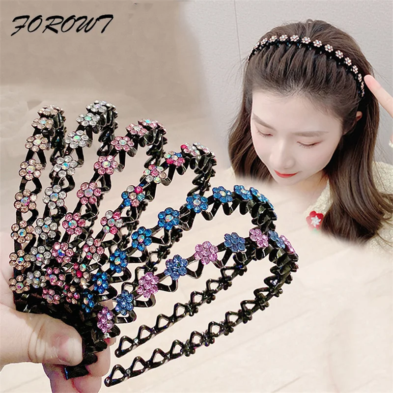 Top Trends: Fashion Flower Rhinestone Bangs Headband Non-slip Elastic Hairbands Crystal Band Bow For Women Girl Hair Accessories Headwear Shoppable Styles