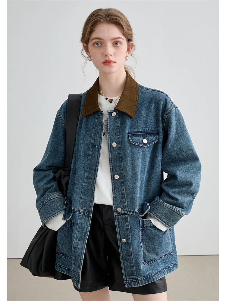 Top Trends: MOLAN Vintage Autumn Woman Denim Jacket Patcwork Blue Fashion Turn Down Collar Buttons Long Sleeve Loose Coats Lady Jean Jacket Shoppable Styles