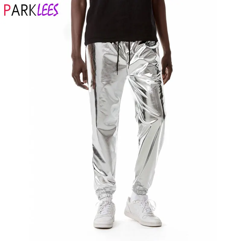 Top Trends: Mens Shiny Silver Metallic Jogger Sweatpants Hip Hop Wet Look Trousers Men Club Party Festival Prom Streetwear Pantalones Hombre Shoppable Styles