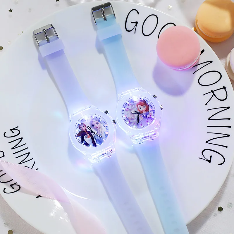 Top Trends: Disney Frozen Watch Princess Aisha Children&#039;s Luminous Watch Student Silicone Colorful Lights Watch Gifts For Girls Kids Watches Shoppable Styles