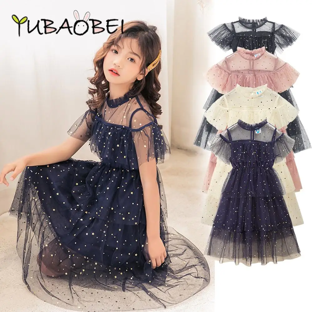 Top Trends: Kids Summer Mesh Dresses For Girls Korean Children's Star Princess Dress Short Sleeve Birthday Party Gown Costume 6 8 10 12 Year Shoppable Styles