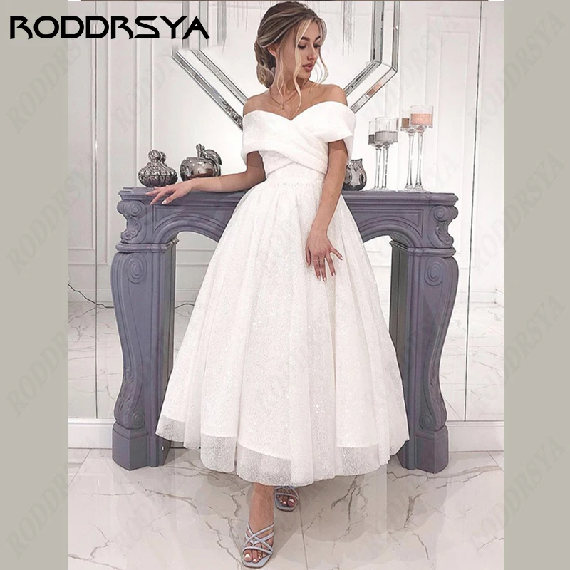 Top Trends: RODDRSYA Glitter Wedding Dress For Women Off Shoulder Shiny Short Bridal Gowns A-Line Tulle Beach Robe De Mariee Sweetheart Boho Shoppable Styles