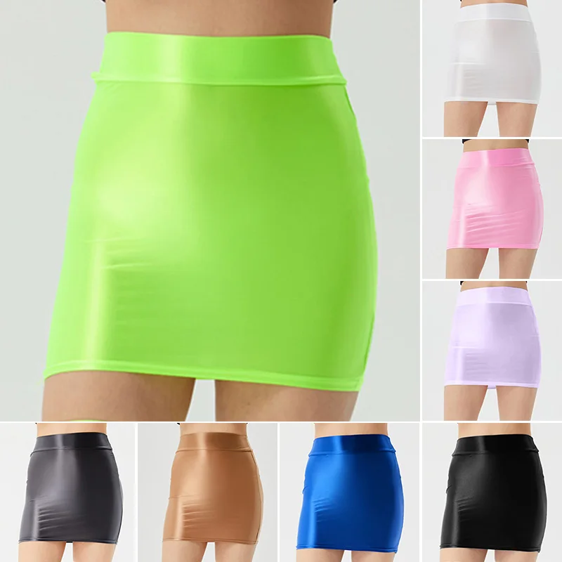 Top Trends: Summer Casual Ultra Short Skirt Women Solid Color Glossy Ultra Thin Pencil Skirts Sexy High Waisted Shiny Mini Skirt For Party Shoppable Styles