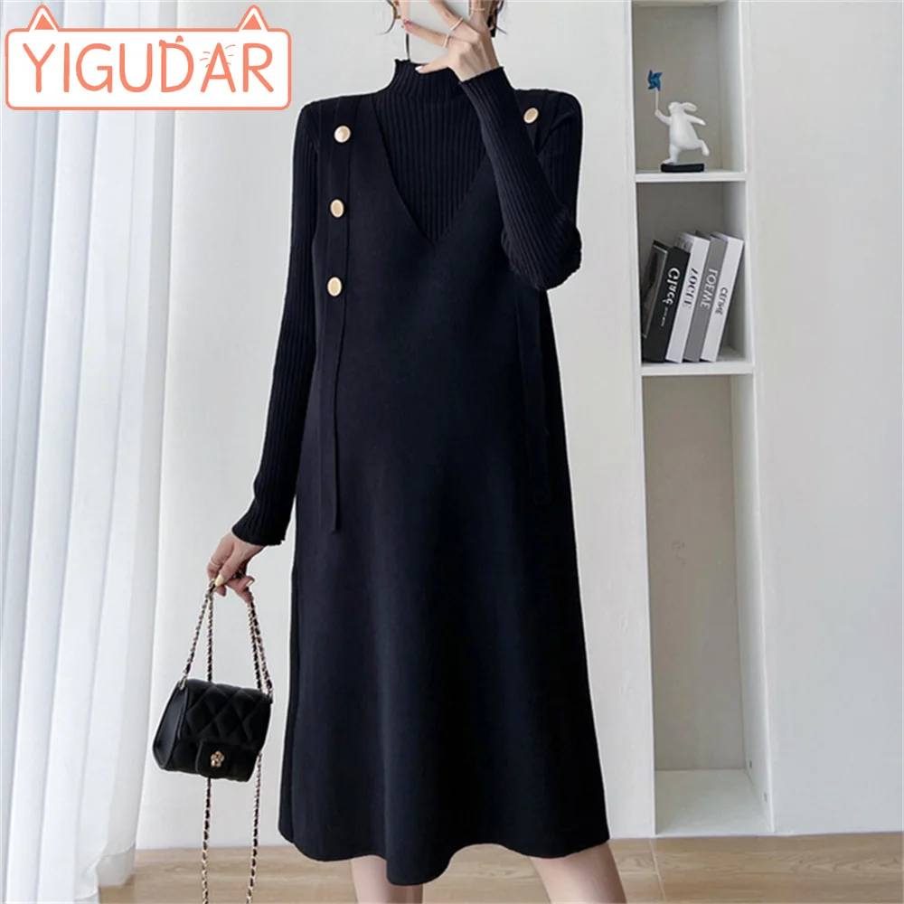 Top Trends: Maternity Loose Knit Dresses 2023 New Autumn Clothes Pregnant Women Fashion Korean Two Piece Set Pregnancy Long Sweater Dress Shoppable Styles