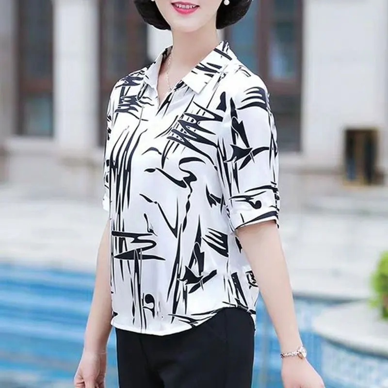 Top Trends: 2023 Casual Turn-down Collar Fashion Printed Shirt Summer Loose Short Sleeve Women&#039;s Clothing All-match Commute Spliced Blouse Shoppable Styles