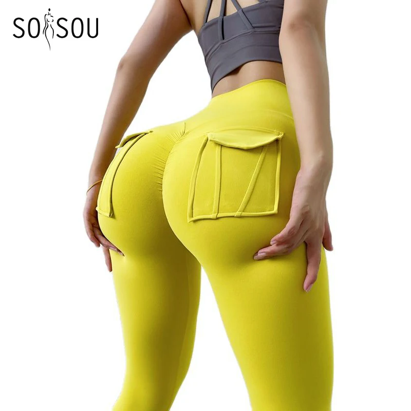 Top Trends: SOISOU Nylon Leggings Women&#039;s Pants Sport Yoga Pants Sexy Tight High Waist Elastic Women&#039;s Panties Pocket Legging Mujer Shoppable Styles