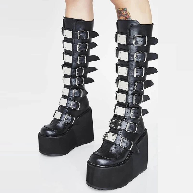 Top Trends: Women's Cosplay High Boots Winter Long Tube Leather Knight Boot Punk Gothic Classic Black High Heel Shoes Knee-High Shoppable Styles