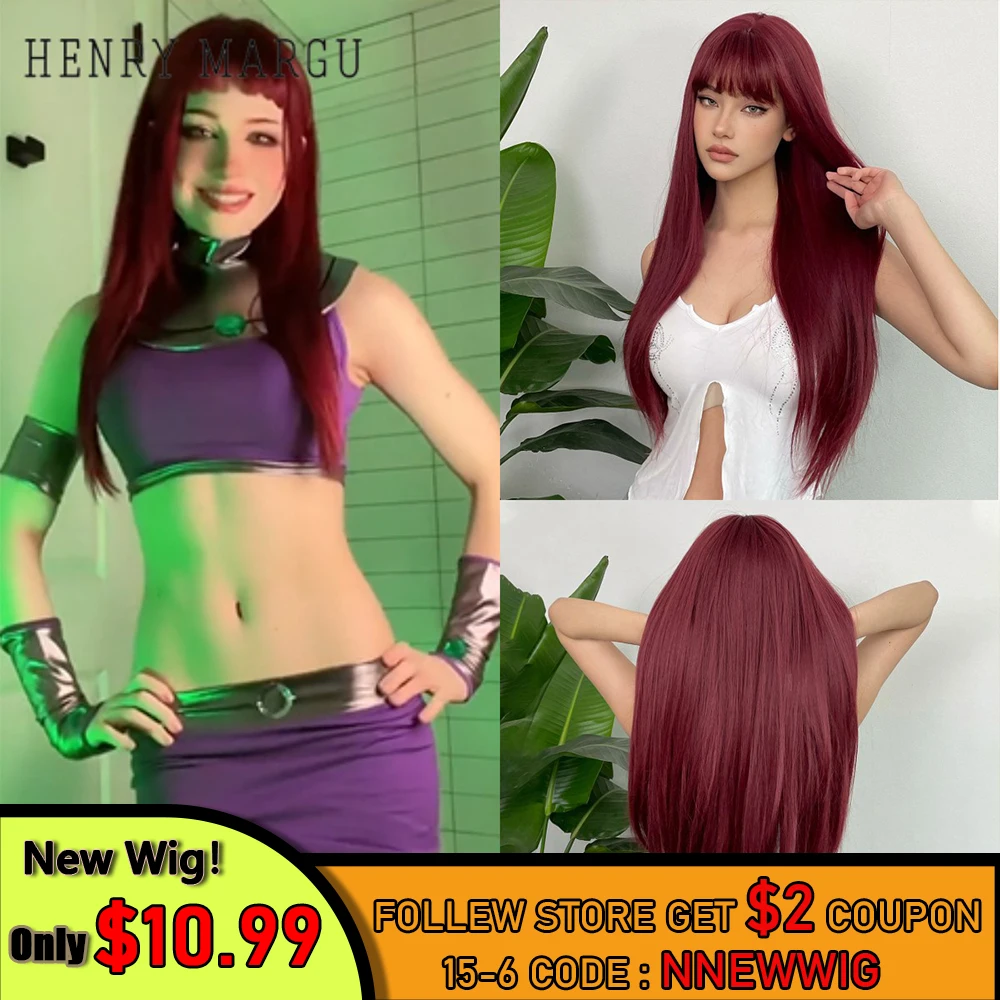 Top Trends: Cosplay Starfire Wigs Ruby Red Long Straight Wigs For Women Synthetic Wigs With Bangs Heat Resistant Fiber Wigs Hair Shoppable Styles