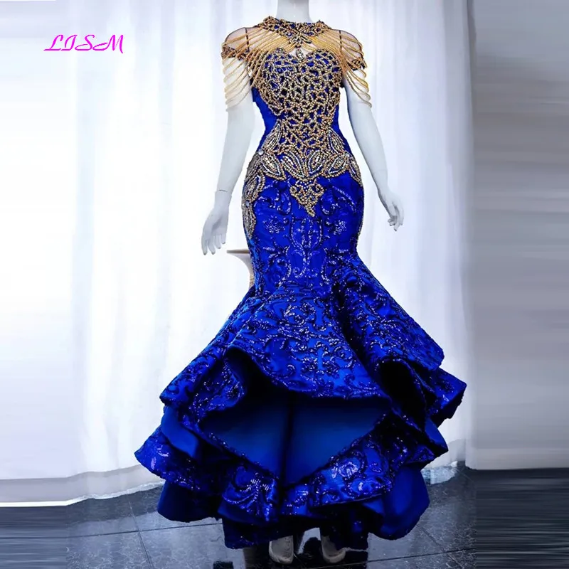 Top Trends: LISM Luxury Aso Ebi Mermaid Evening Dresses For Women Sequin Beading Royal Blue Prom Gown Celebrity Wedding Reception Dress 2023 Shoppable Styles