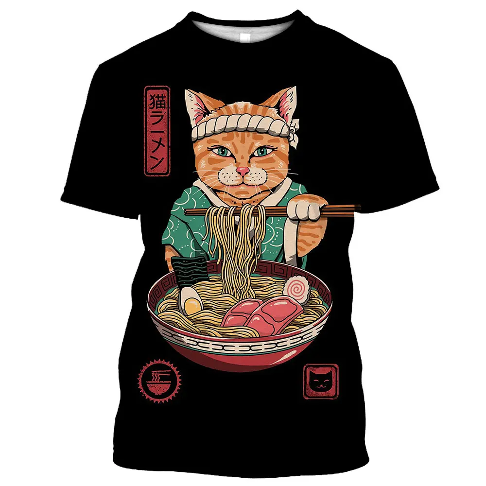 Top Trends: Japanese Samurai Cat Pattern Printed Men's T Shirt Round Neck Loose Tops Breathable Comfortable Summer Casual Oversized Clothing Shoppable Styles