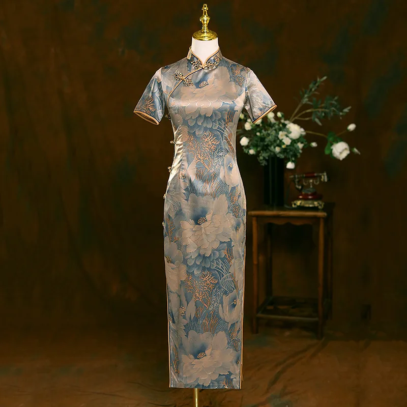 Top Trends: 2023 High Quality Fashion Improved Silk Cheongsam Print Short Sleeve Vintage Dress Women Costumes Qipao Modern Cheongsam Dress Shoppable Styles