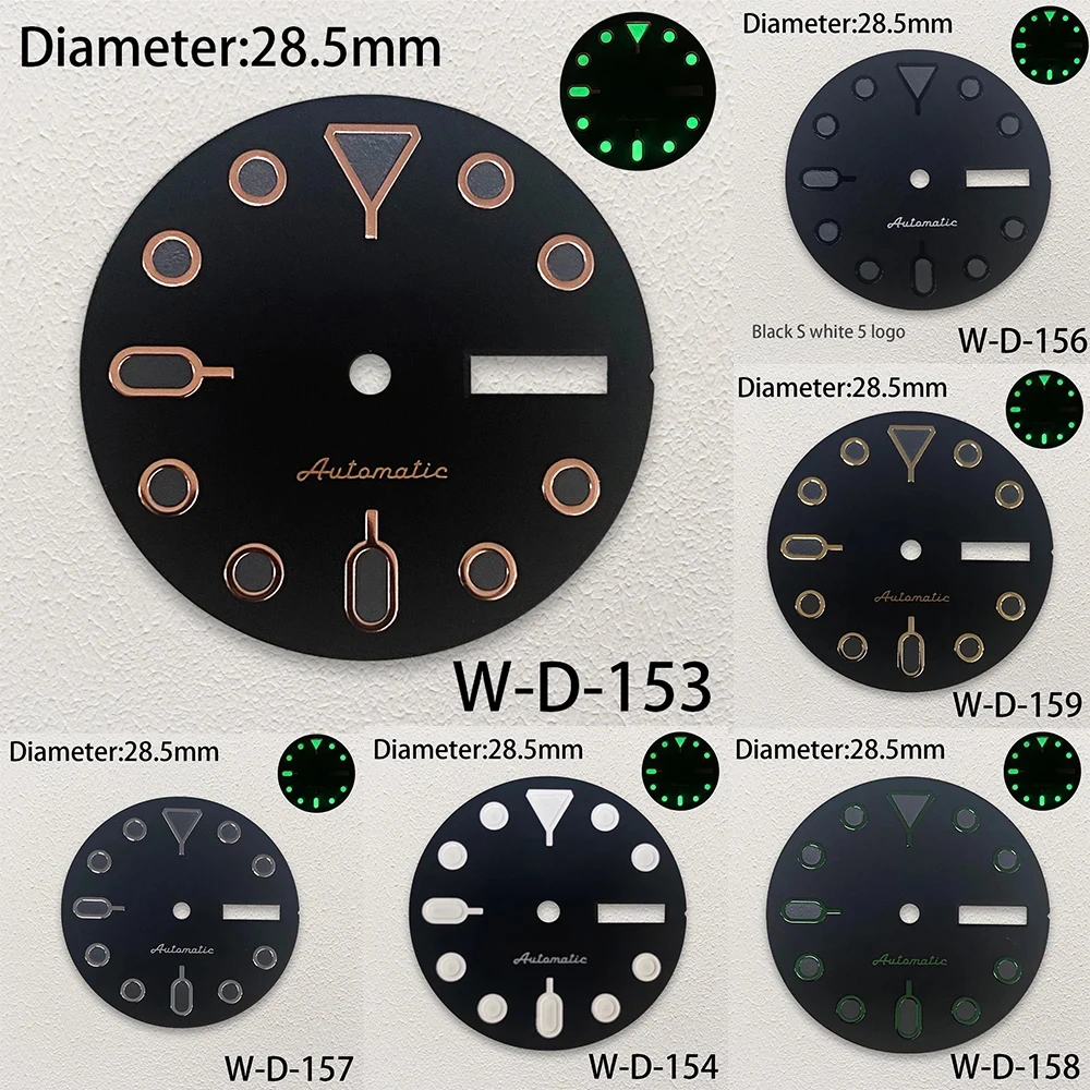 Top Trends: 28.5mm S Logo SKX007 PU Dial Suitable For NH36 Movement Dual Calendar Green Luminous Watch Modification Accessories Shoppable Styles