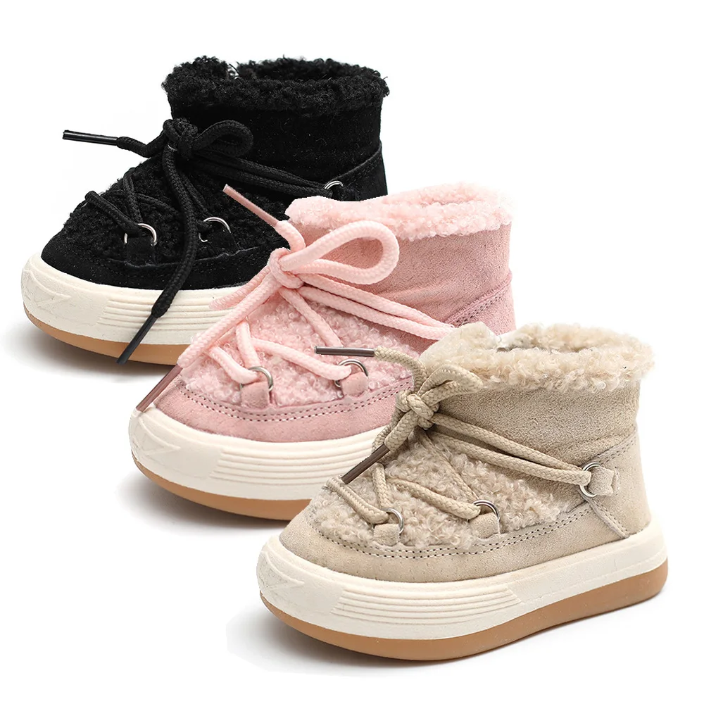 Top Trends: Baby Winter Boots Anti-Slip Rubber Sole Baby Girl Shoes Lamb Wool Patchwork Toddler First Walkers Warm Kids Boys Snow Boots Shoppable Styles