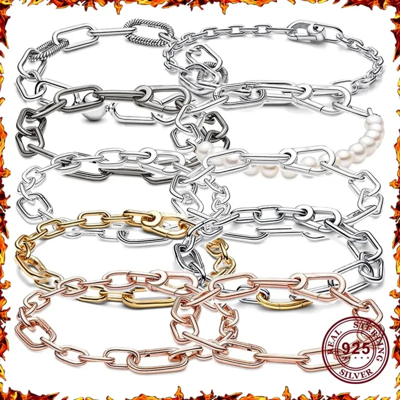 Top Trends: New Popular 925 Silver ME Series Two Tone Love Chain Link Women&#039;s Pearl Logo Bracelet Suitable For Charming Jewelry Shoppable Styles