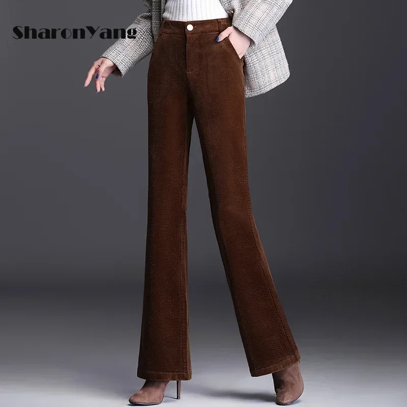 Top Trends: Corduroy Pants Women High Waist Winter Flare Pants Large Size Trousers For Women Loose Bell Bottom Brown Velvet Warm Pants Shoppable Styles