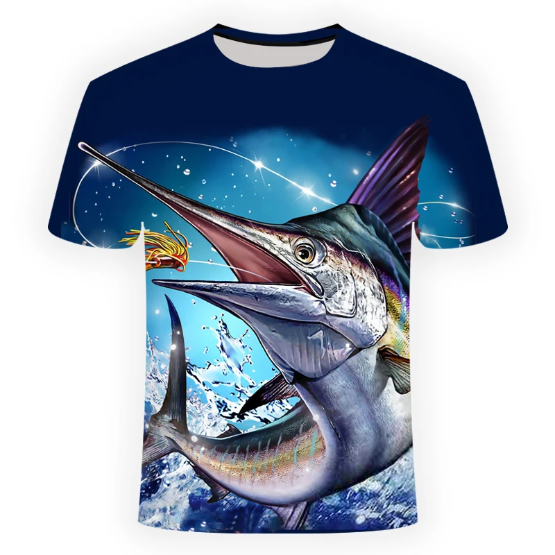 Top Trends: New Tide Summer Fashion Fishing Picture T-shirts Casual Print Tees Hip Hop Personality Round Neck Short Sleev Tops Shoppable Styles