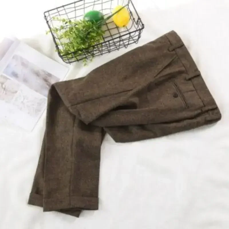 Top Trends: 2023 Men Autumn Winter Retro Woolen Business Casual Trousers Male Formal Wear Suit Pants Men Wool Tweed Straight Pants H366 Shoppable Styles - Image 5