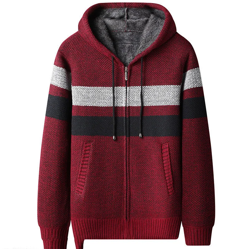 Top Trends: 2023 Autumn Winter New Hooded Fashion Long Sleeve Sweater Man High Street Contrast Color Zipper Cardigan Thicken Warm Tops Shoppable Styles - Image 5