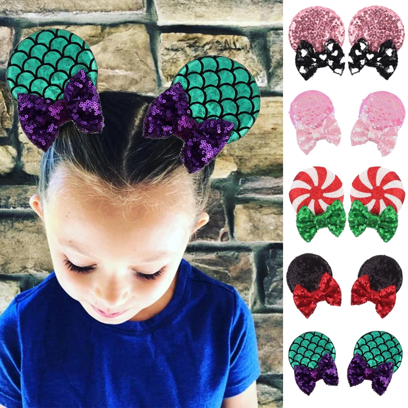 Top Trends: Trendy Festival 3.3&quot; Mouse Ears Hair Clips For Girls Sequin Bows Headwear Glitter Barrettes DIY Accessories Shoppable Styles