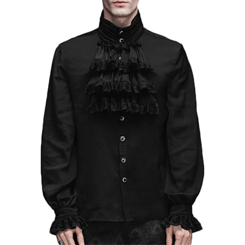 Top Trends: Wepbel Long Sleeve Lace Retro Shirts Men Y2K Gothic Shirt Top Ruffled Stand Collar Tie Shirt Pleated Cuff Vintage Victoria Shirt Shoppable Styles