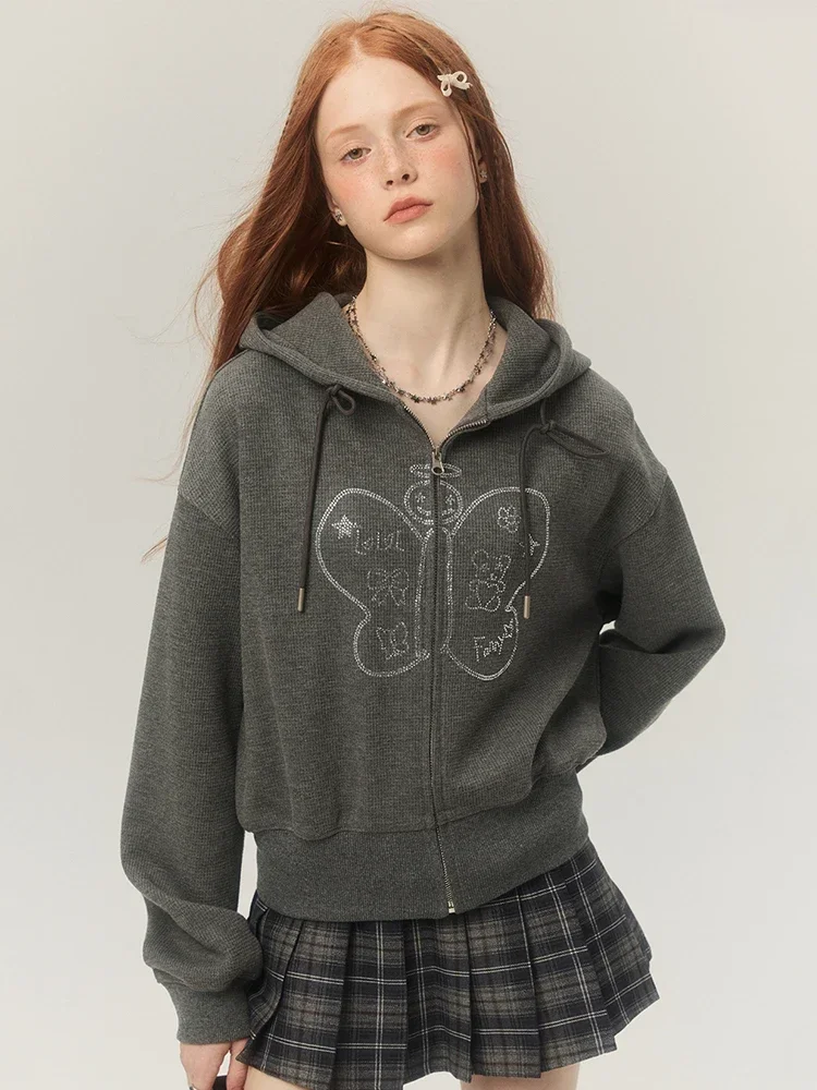 Top Trends: ADAgirl Kawaii Angel Butterfly Graphic Sweatshirt With Zipper American Retro Long Sleeve Cardigan Zip Up Causal Outfits Clothes Shoppable Styles