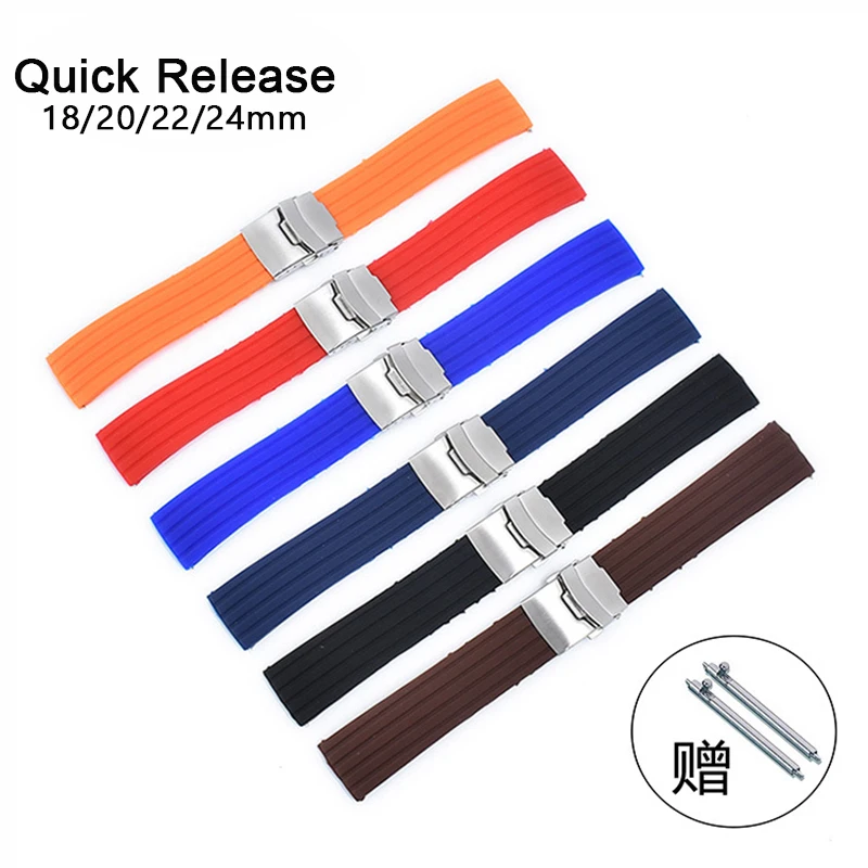 Top Trends: Silicone Watch Strap Replacement Rubber 18 / 20 / 22 / 24 Mm Watch Band Stripe Pattern Bracelet Folding Stainless Steel Buckle Tool Shoppable Styles